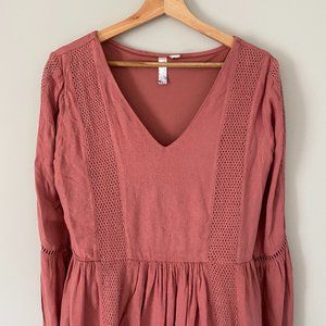 Alya Anthropologie Rose Long Sleeve Boho Dress S